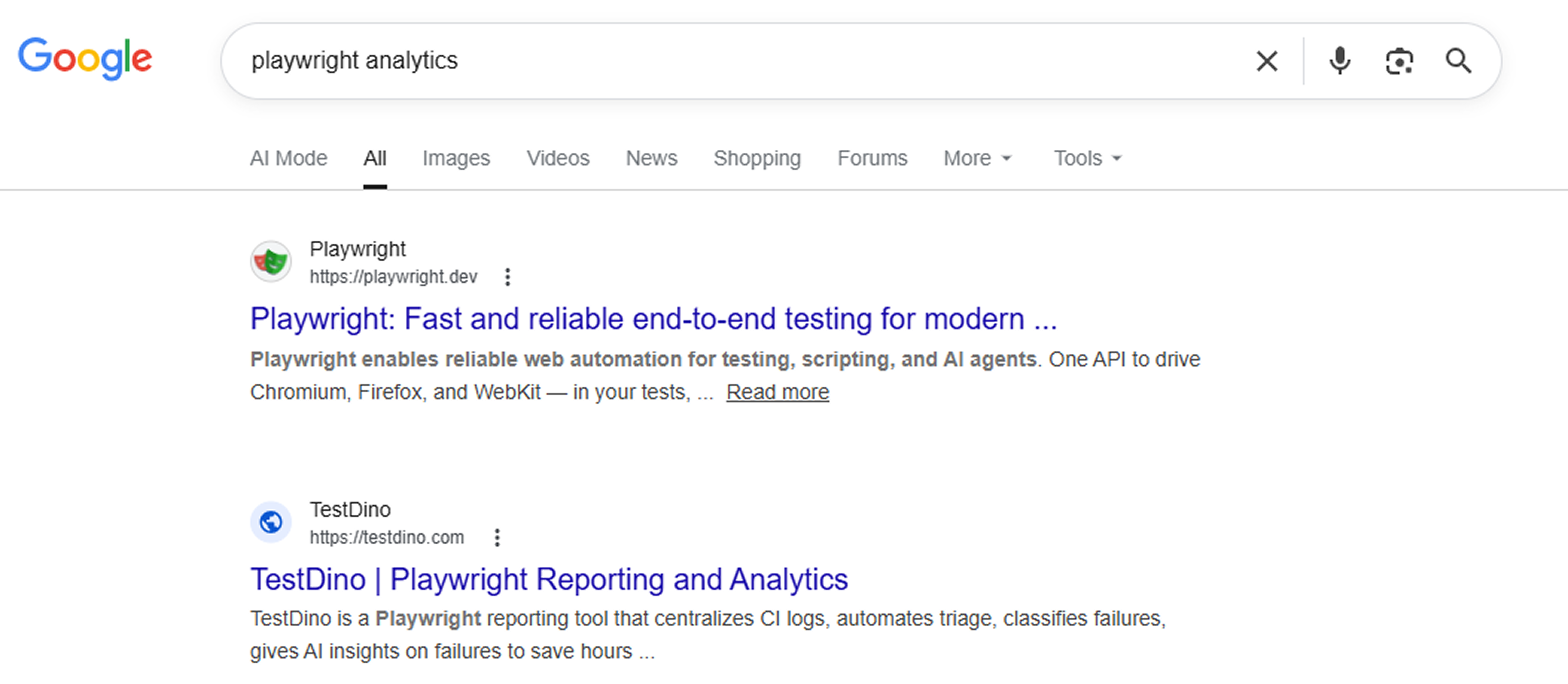 Playwright Analytics SERP